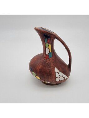 Vintage MCM Keramos Made in Israel Judaica Pottery Mosaic Ewer Pitcher